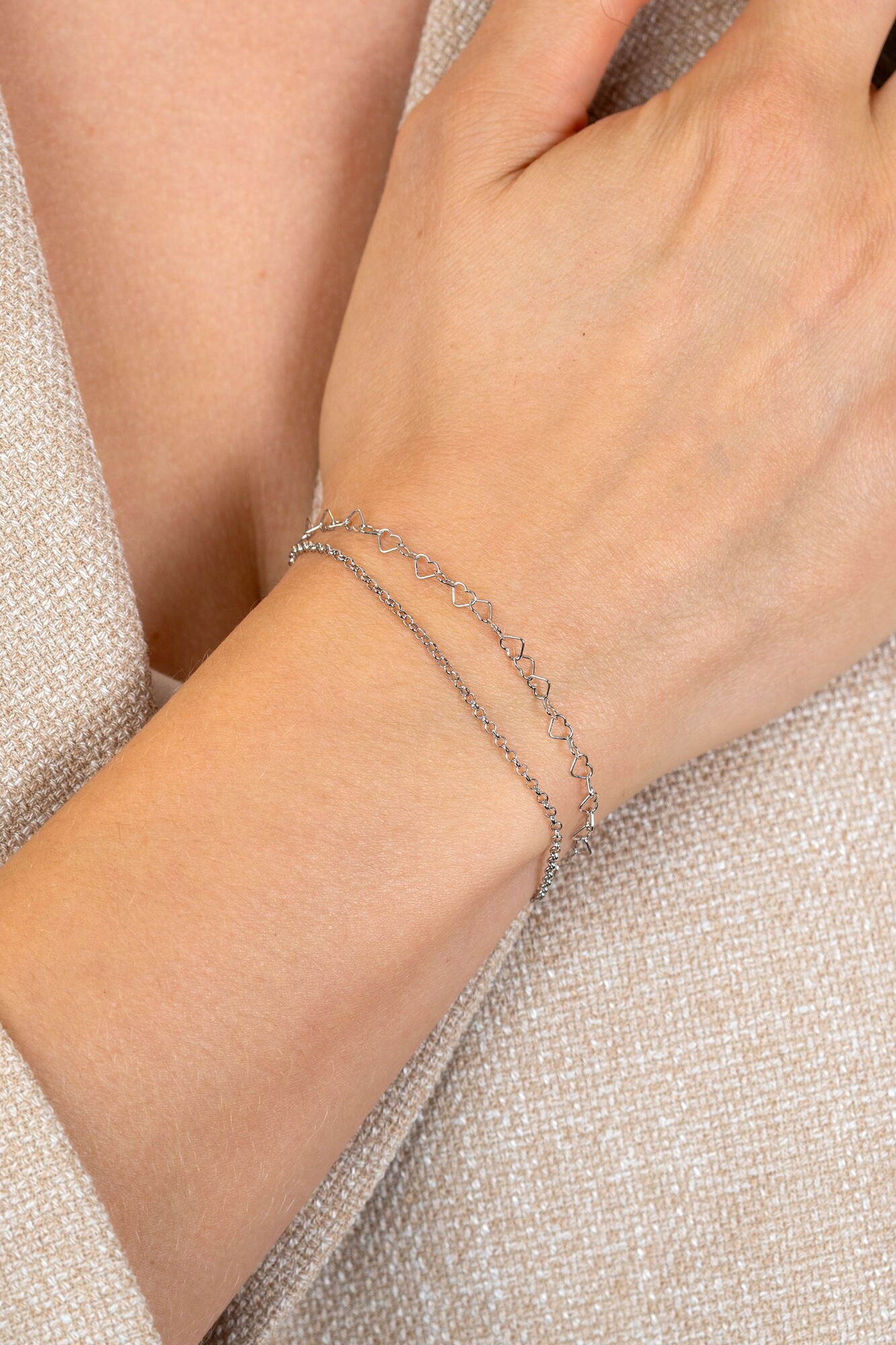 ZINZI zlv. multi-look armband 2 rijen hartjes en jass.