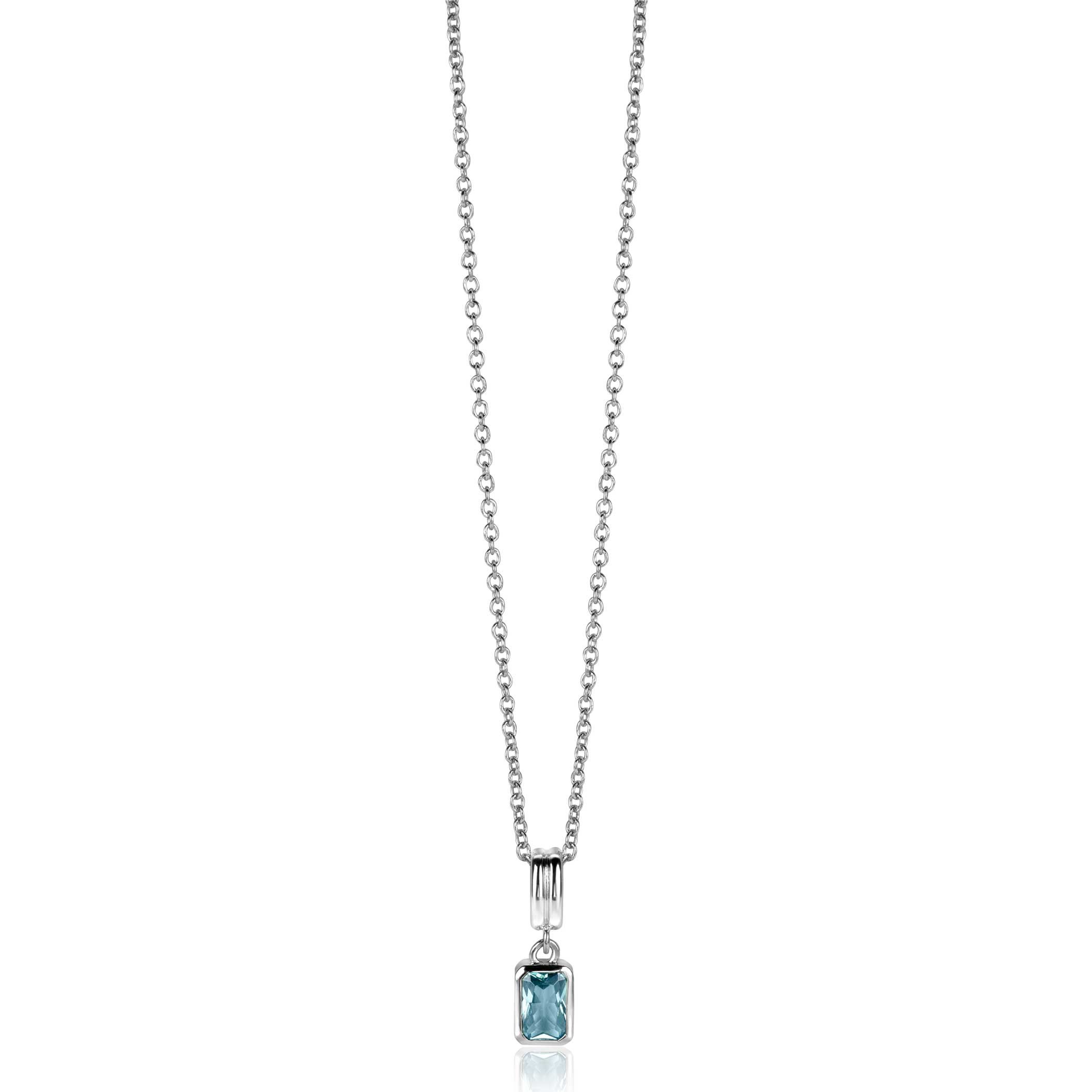 17mm ZINZI silver rectangular pendant set with a petrol blue gemstone ZIH2614 (without necklace)