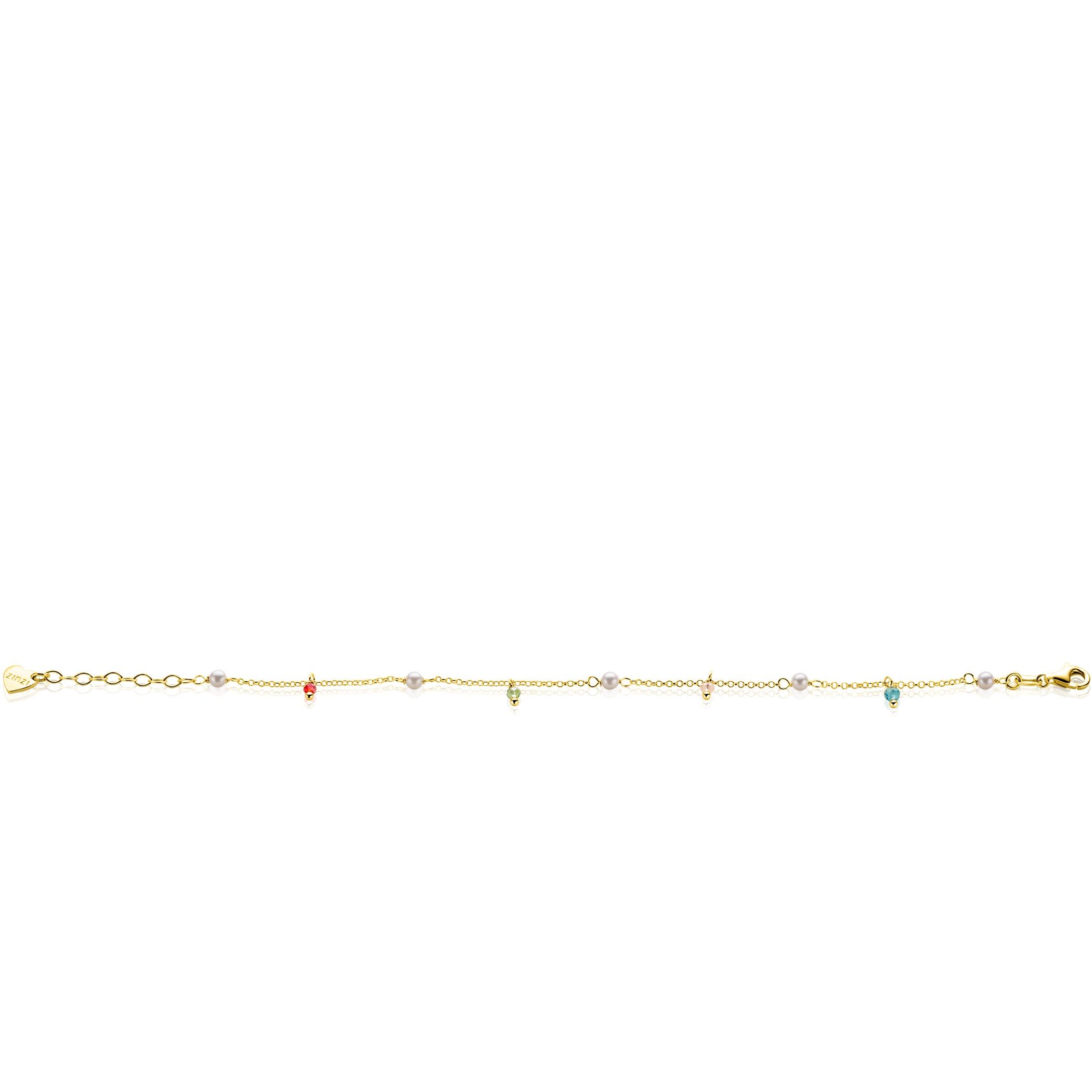 ZINZI zlv. armband gg.verg.parel en kleursteentjes