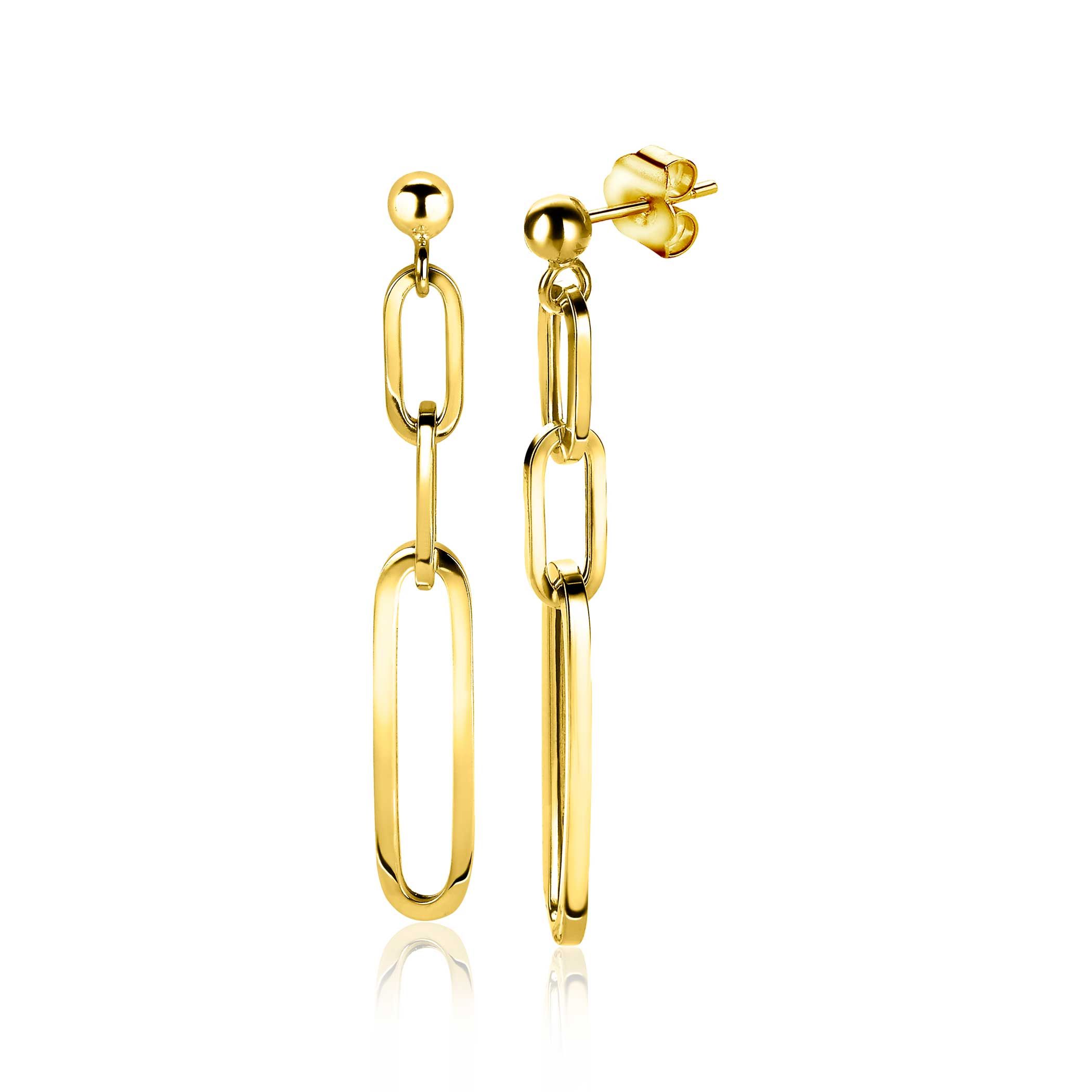 45mm ZINZI Gold Plated Sterling Silver Drop Earrings Oval ''Closed Forever'' Chain ZIO1990G