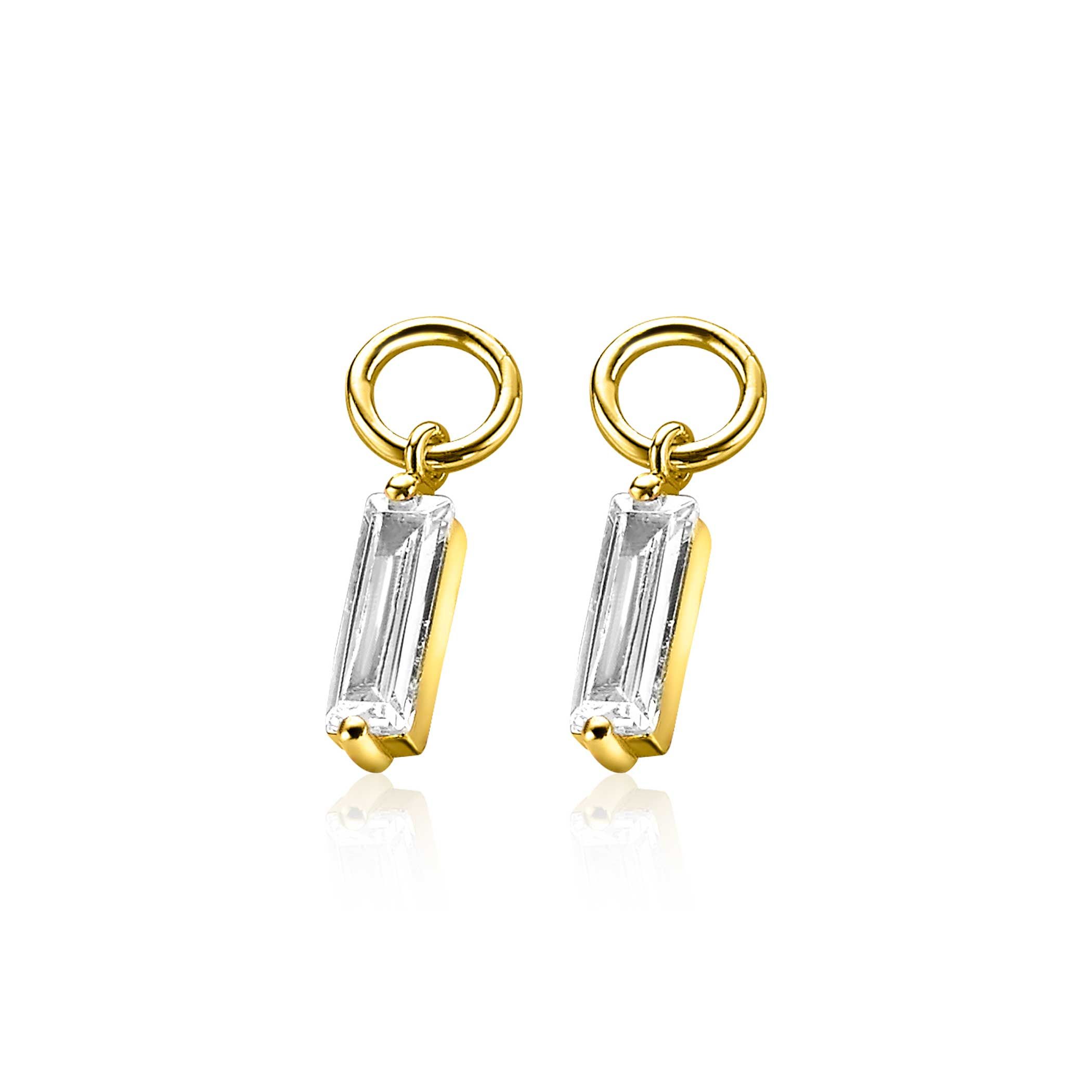 15mm ZINZI Gold Plated Sterling Silver Earrings Pendants Rectangular White ZICH2056Y (excl. hoop earrings)