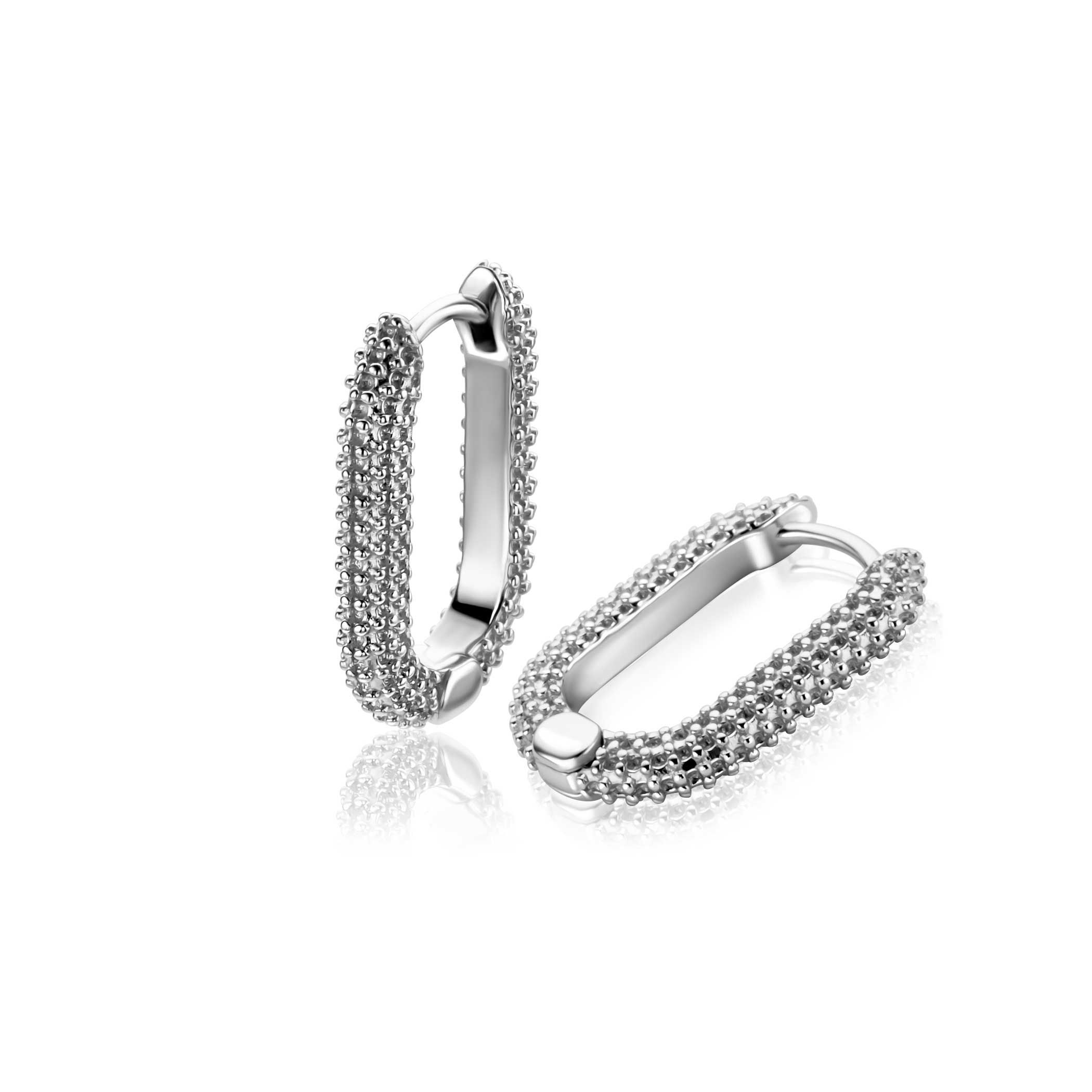 20mm ZINZI silver hoop earrings in oval shape with beaded structure and luxury clasp ZIO2694
