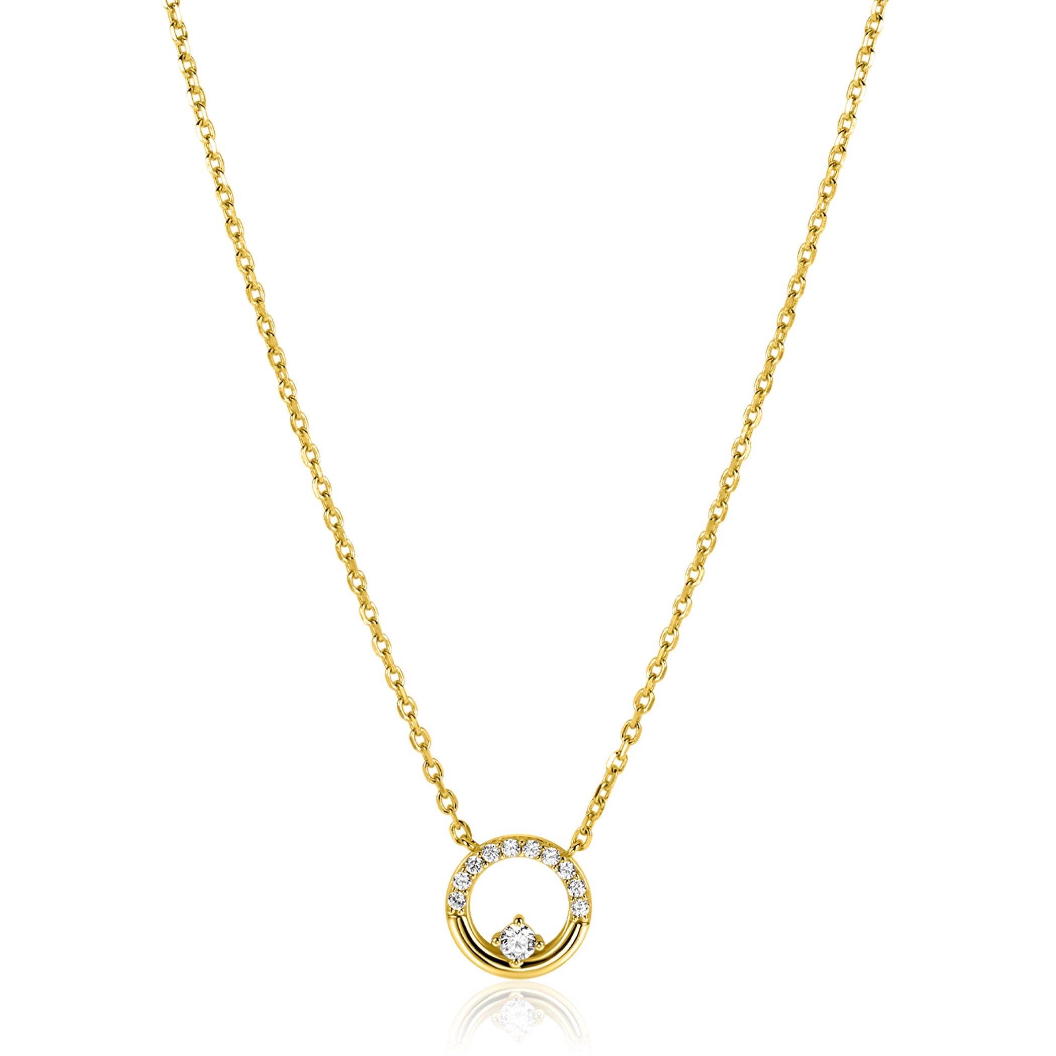 ZINZI zlv. collier gg.verg.open rondje met zirconia's