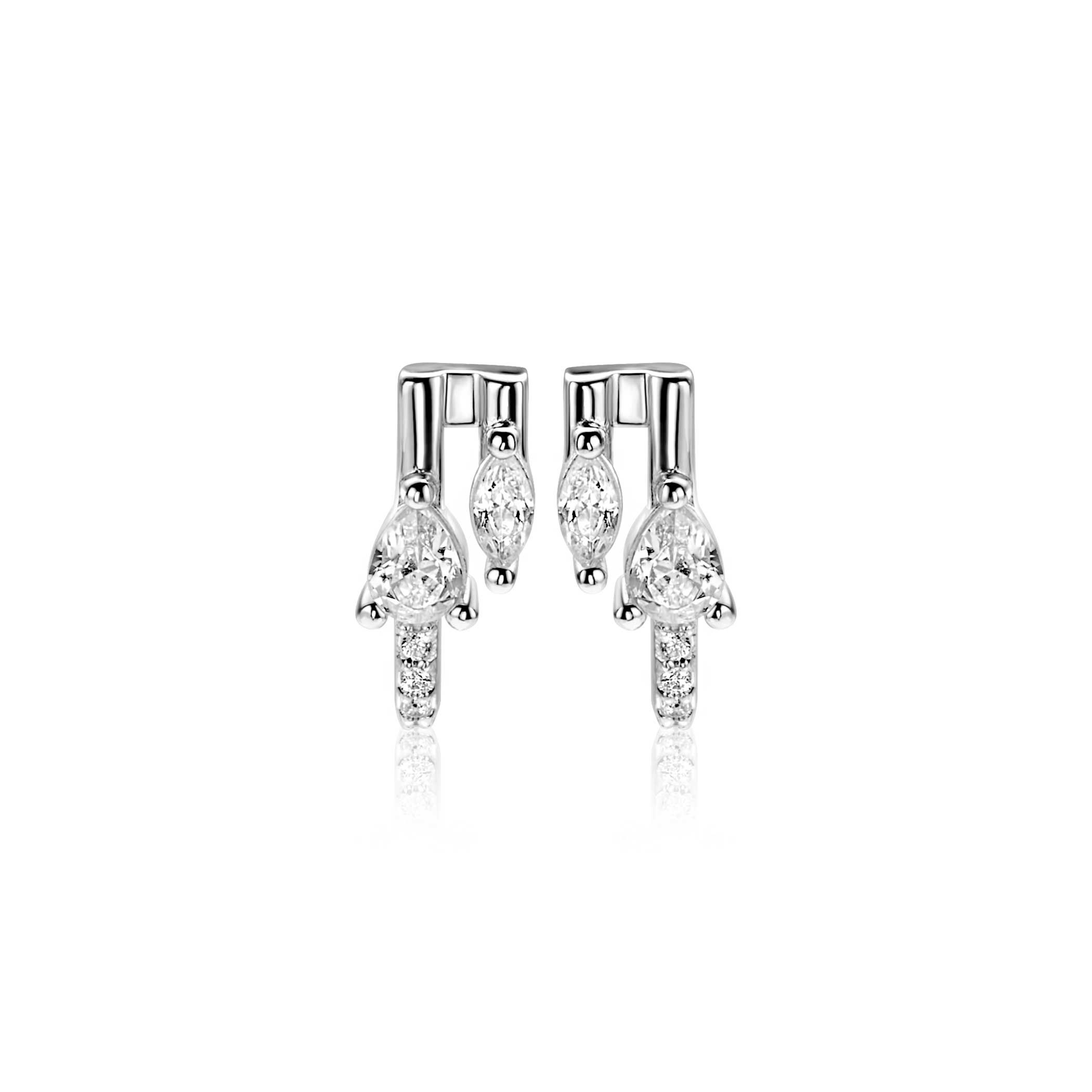 12mm ZINZI silver multi-look stud earrings with pear-shaped and oval white cubic zirconias ZIO2689