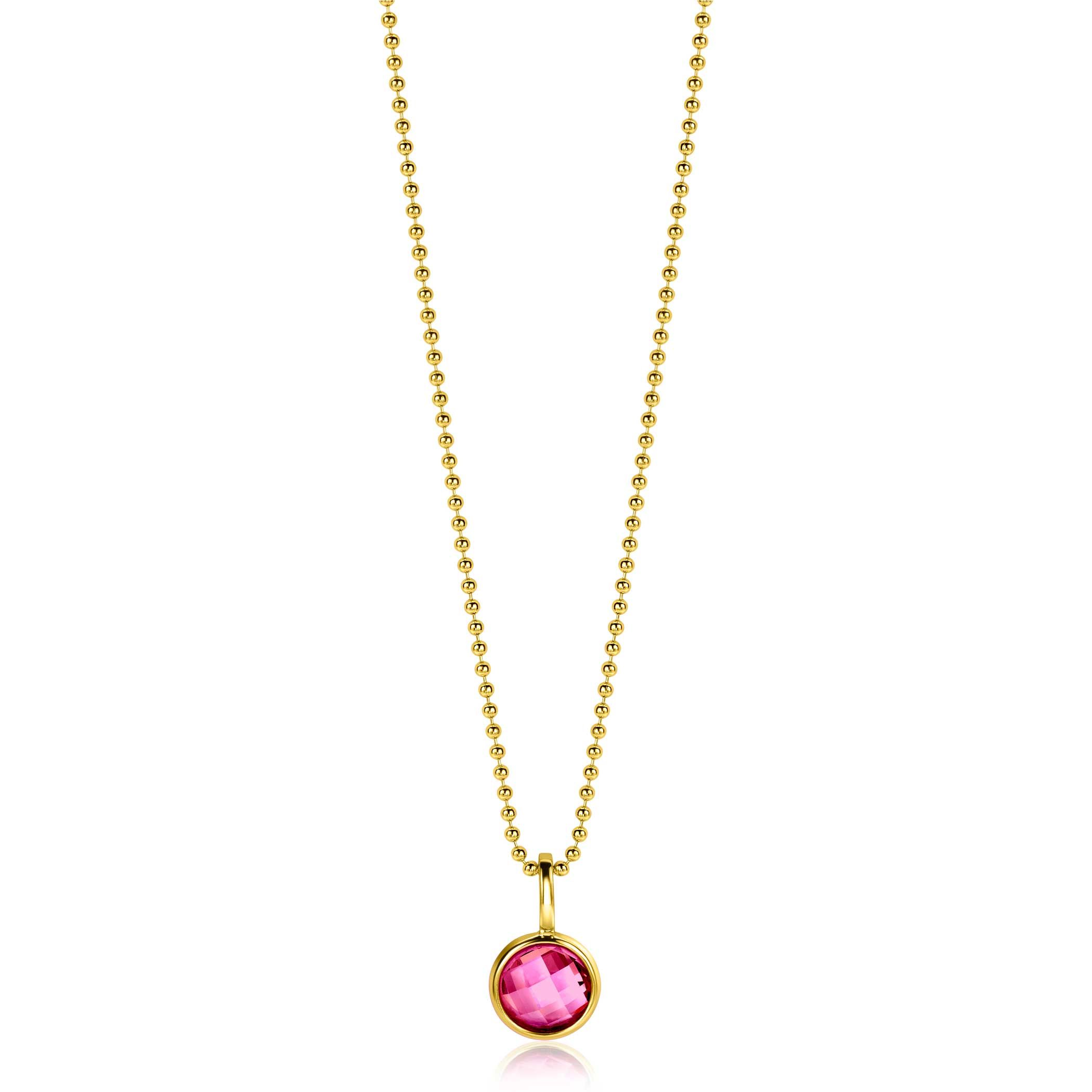JULY Pendant 8mm Gold Plated Birthstone Red Ruby Zirconia (excl. necklace)