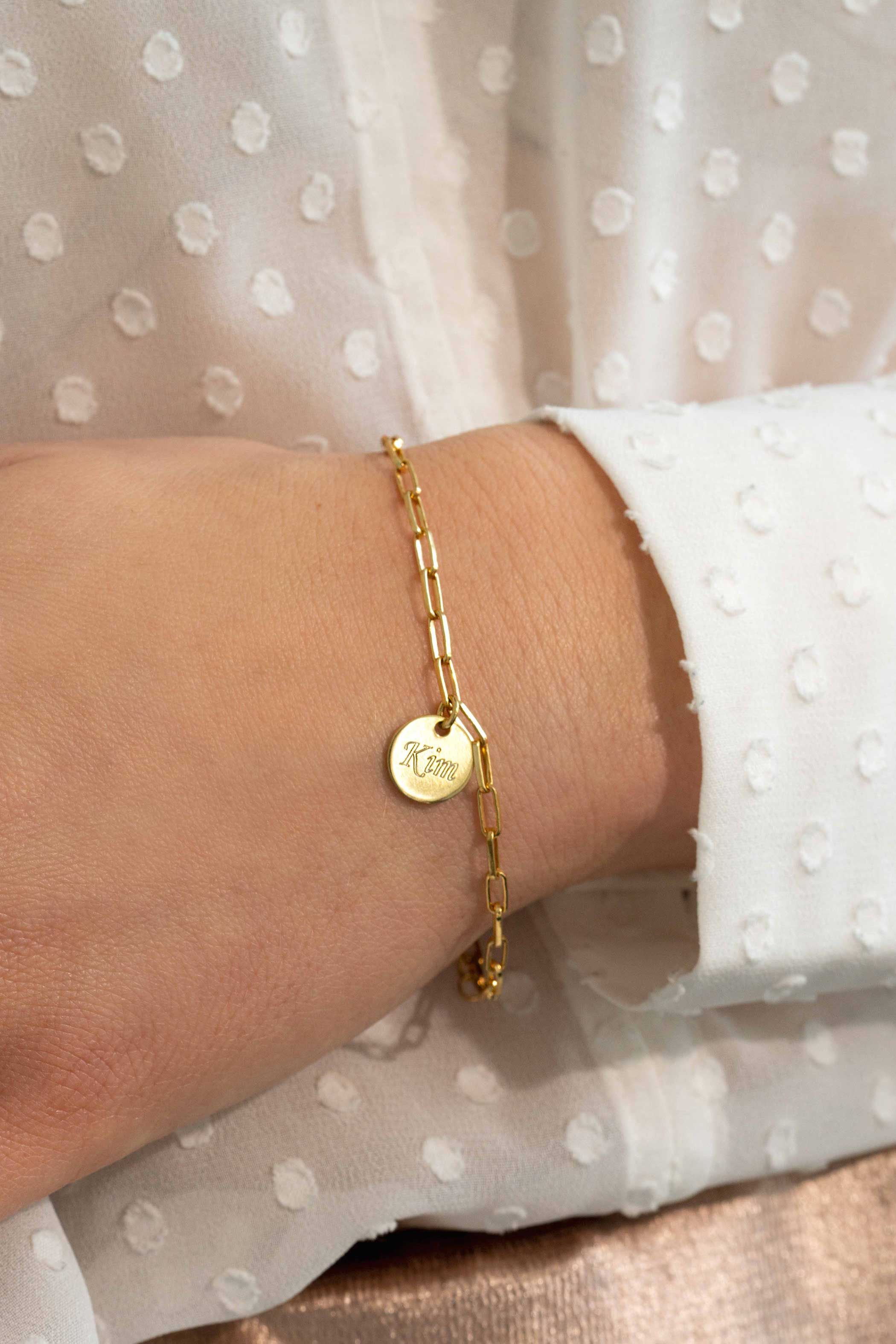 ZINZI Gold Plated Sterling Silver Paperclip Chain Bracelet with Round Coin ZIA2166G