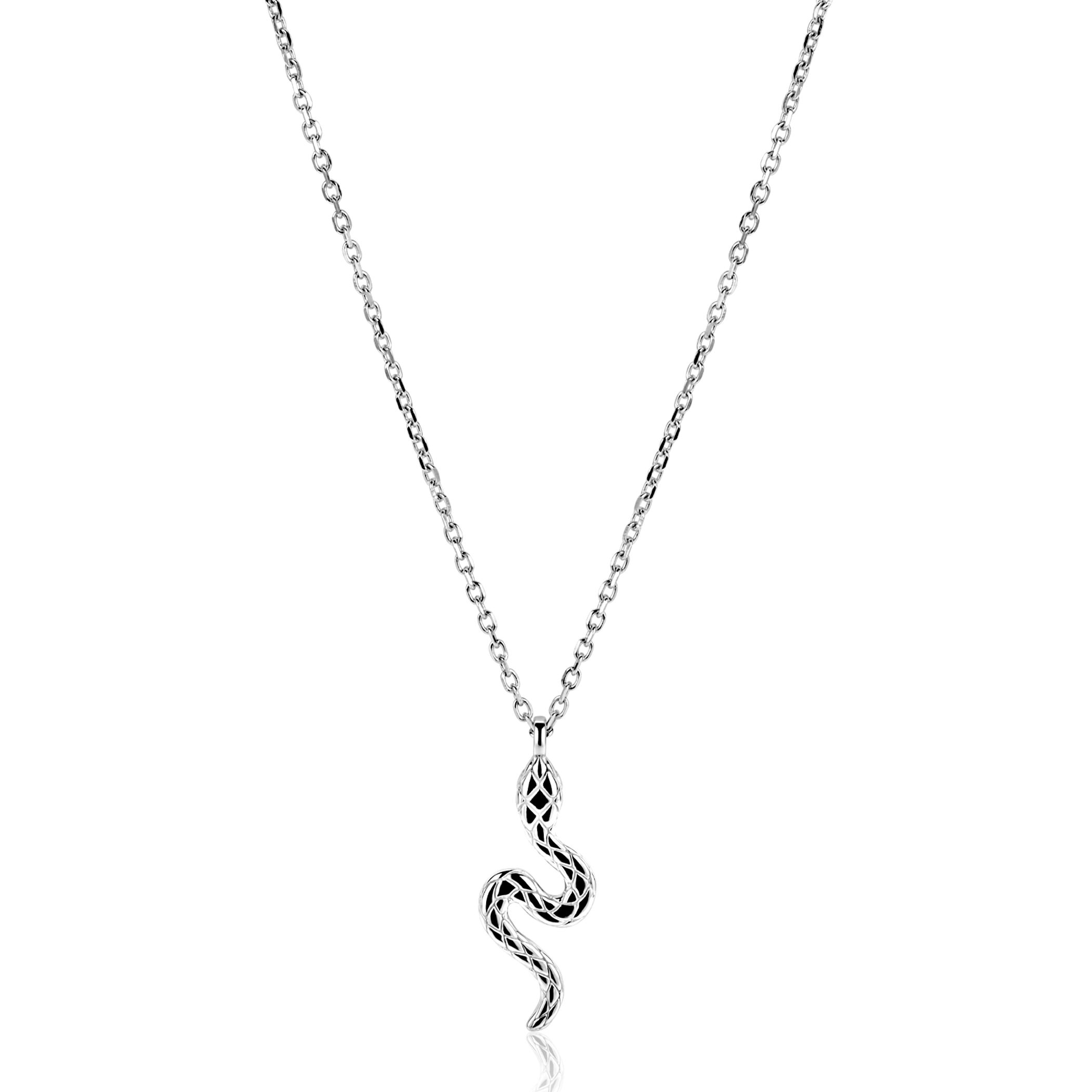 ZINZI zlv. collier met hanger slang met zirc.ogen