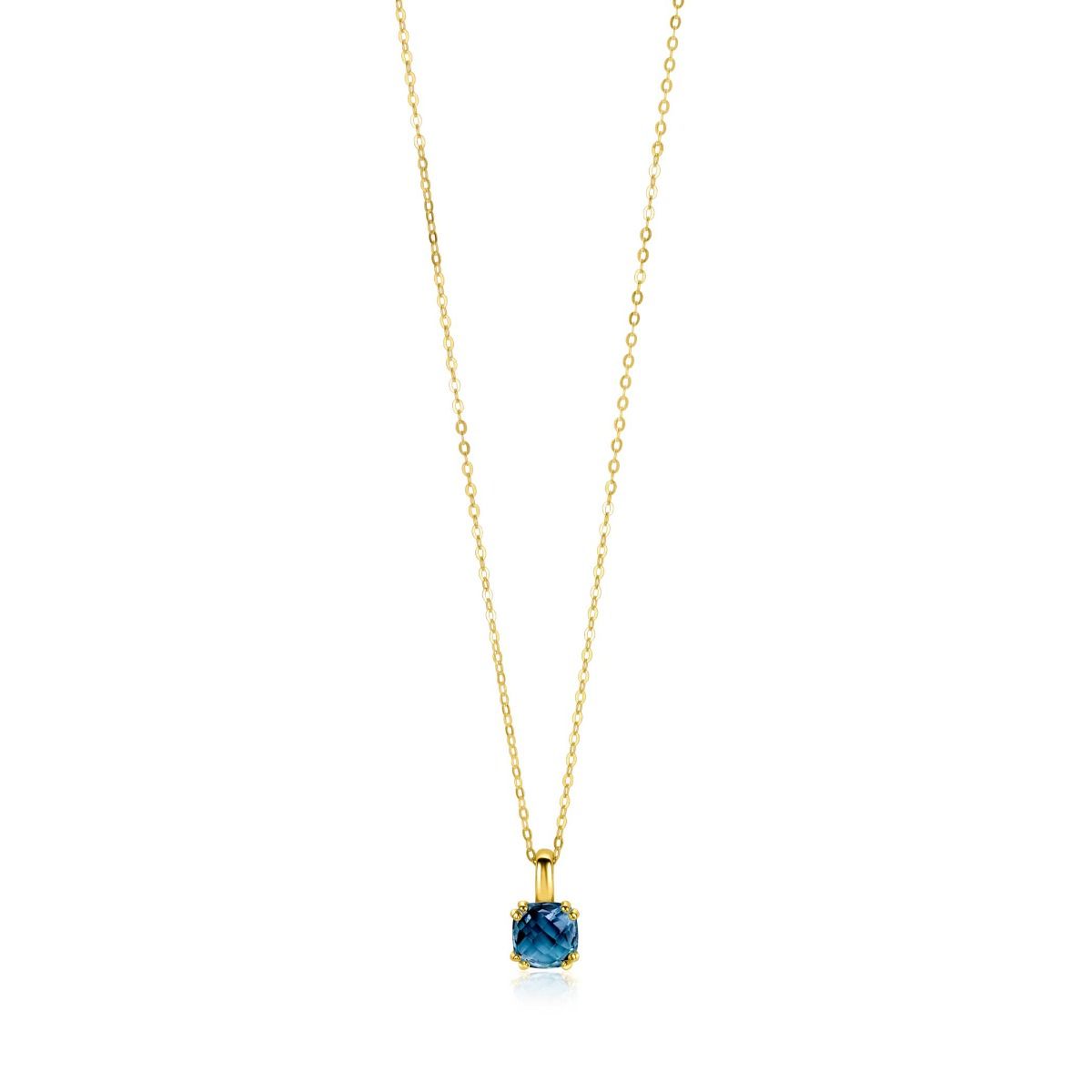 ZINZI Gold 14 ct gold necklace with a chic square pendant set with London topaz 40-43cm ZGC537