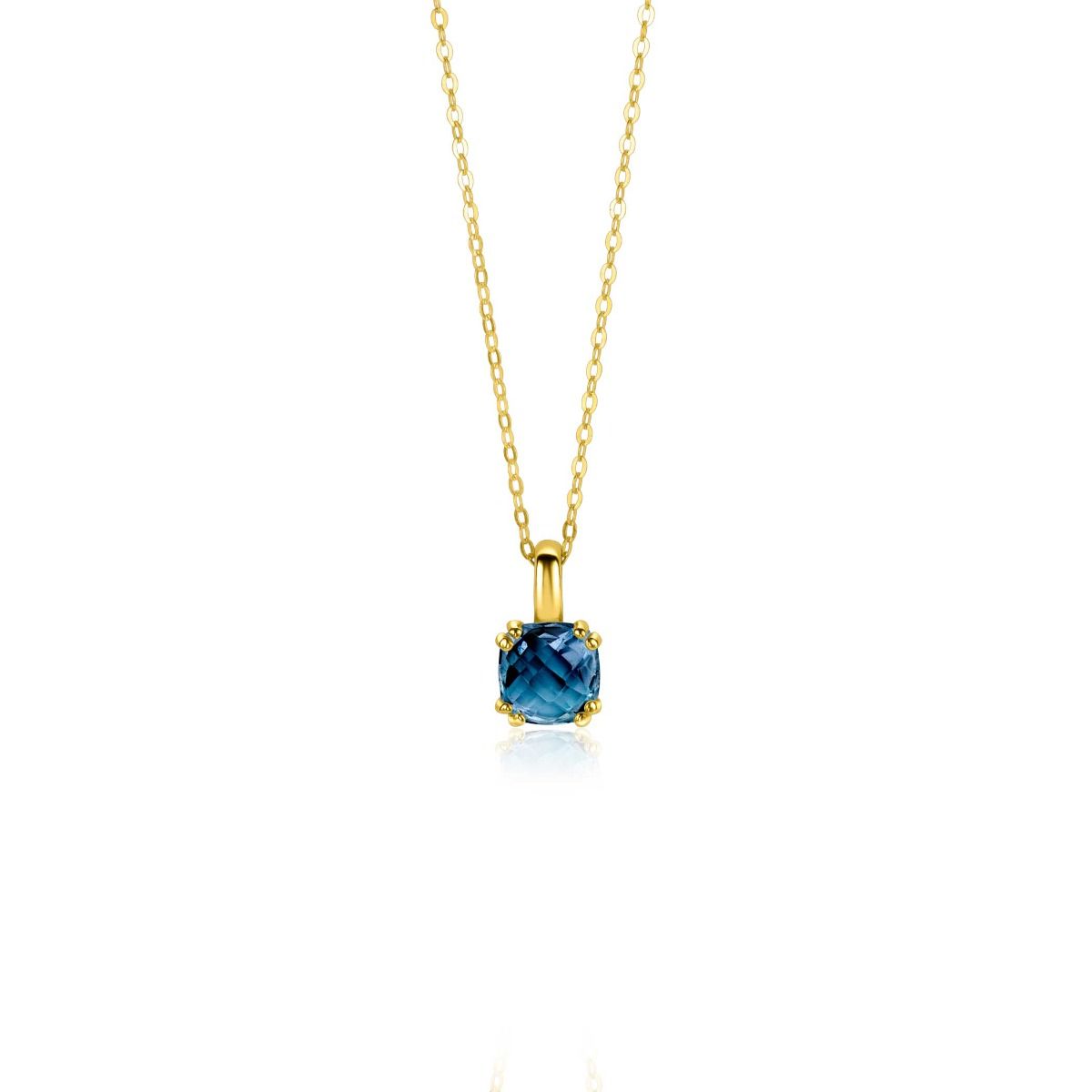 ZINZI Gold 14 ct gold necklace with a chic square pendant set with London topaz 40-43cm ZGC537