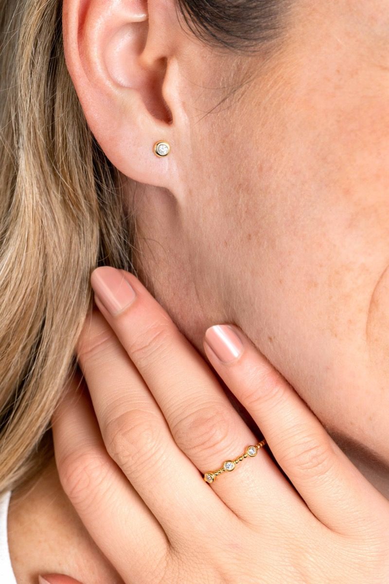 ZINZI 14K Gold Ring Beads White Zirconias ZGR309