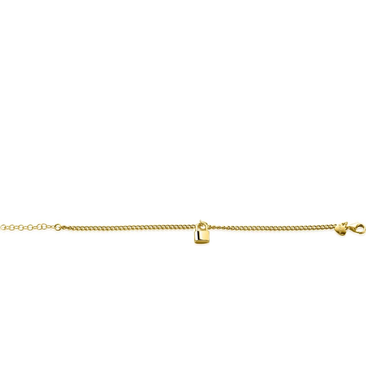 ZINZI Gold Plated Sterling Silver Curb Chain Bracelet with Trendy Lock Charm 16.5-19.5 cm ZIA2354G