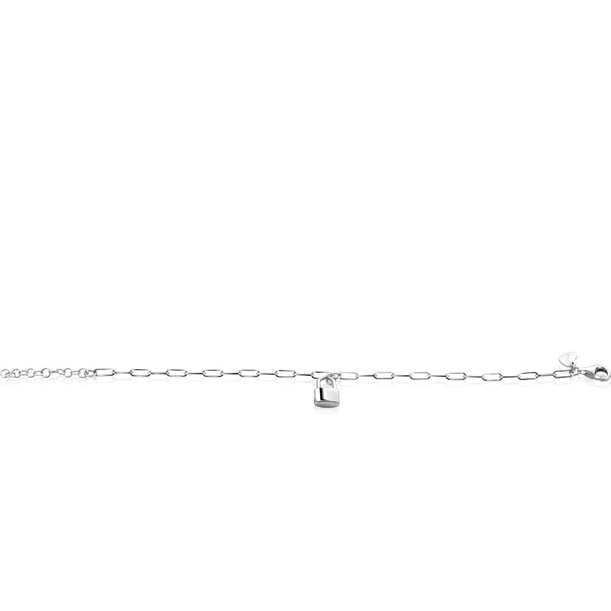 ZINZI Sterling Silver Paperclip Chain Bracelet with Trendy Lock Charm 16.5-19.5 cm ZIA2355