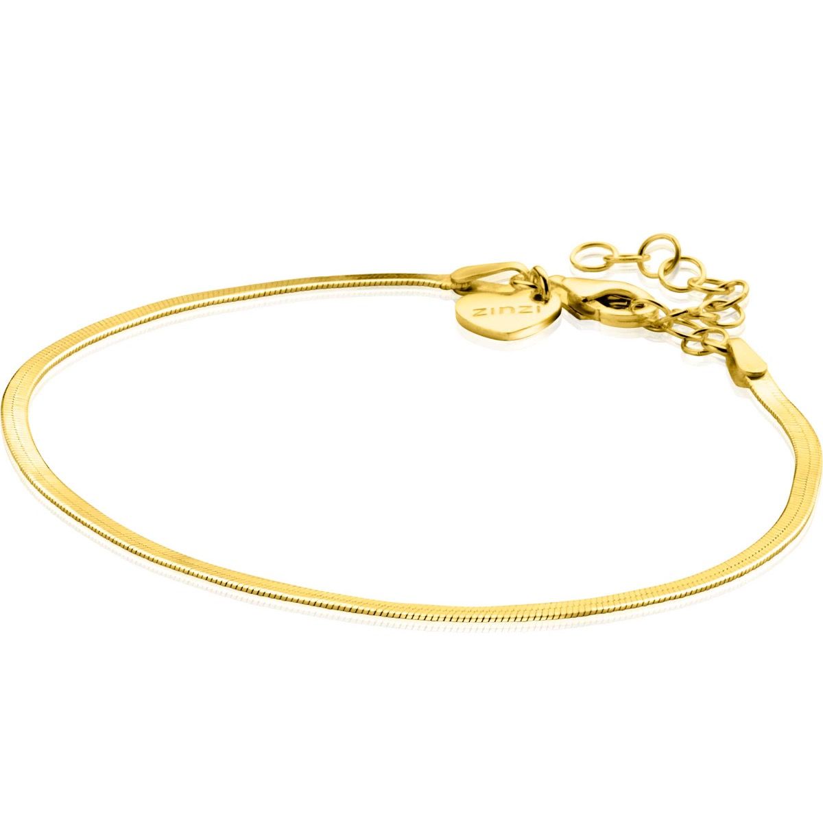 ZINZI Gold Plated Sterling Silver Flat Snake Chain Bracelet width 1.9mm ZIA2360