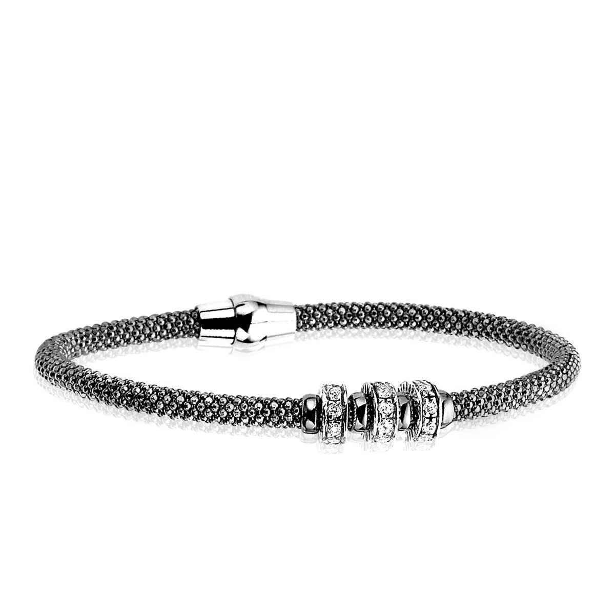 ZINZI Sterling Silver Bracelet Black with White Zirconias diameter 60mm ZIA839Z