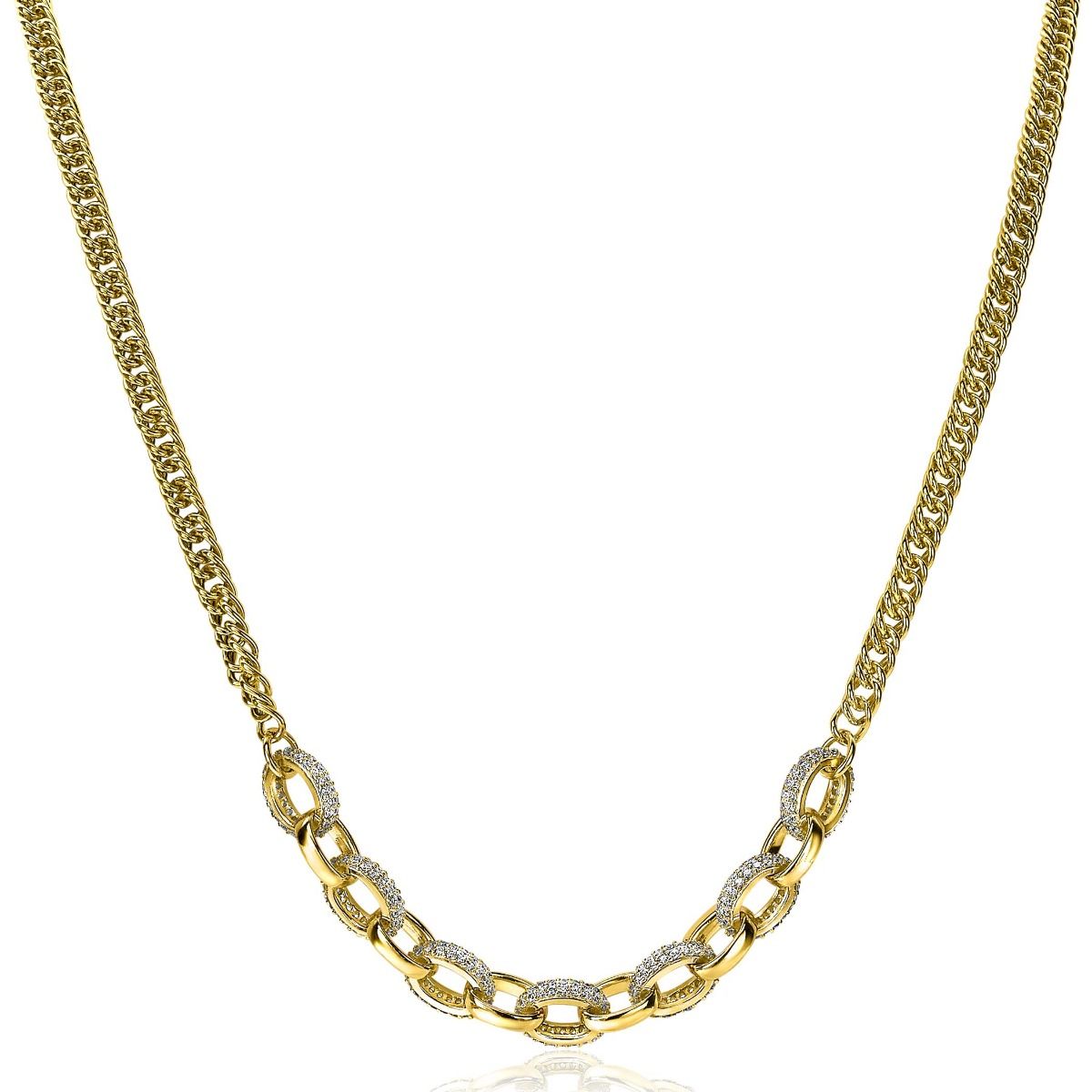 ZINZI Gold Plated Sterling Silver Curb Chain Necklace Oval Chains White Zirconias 45cm ZIC2203Y