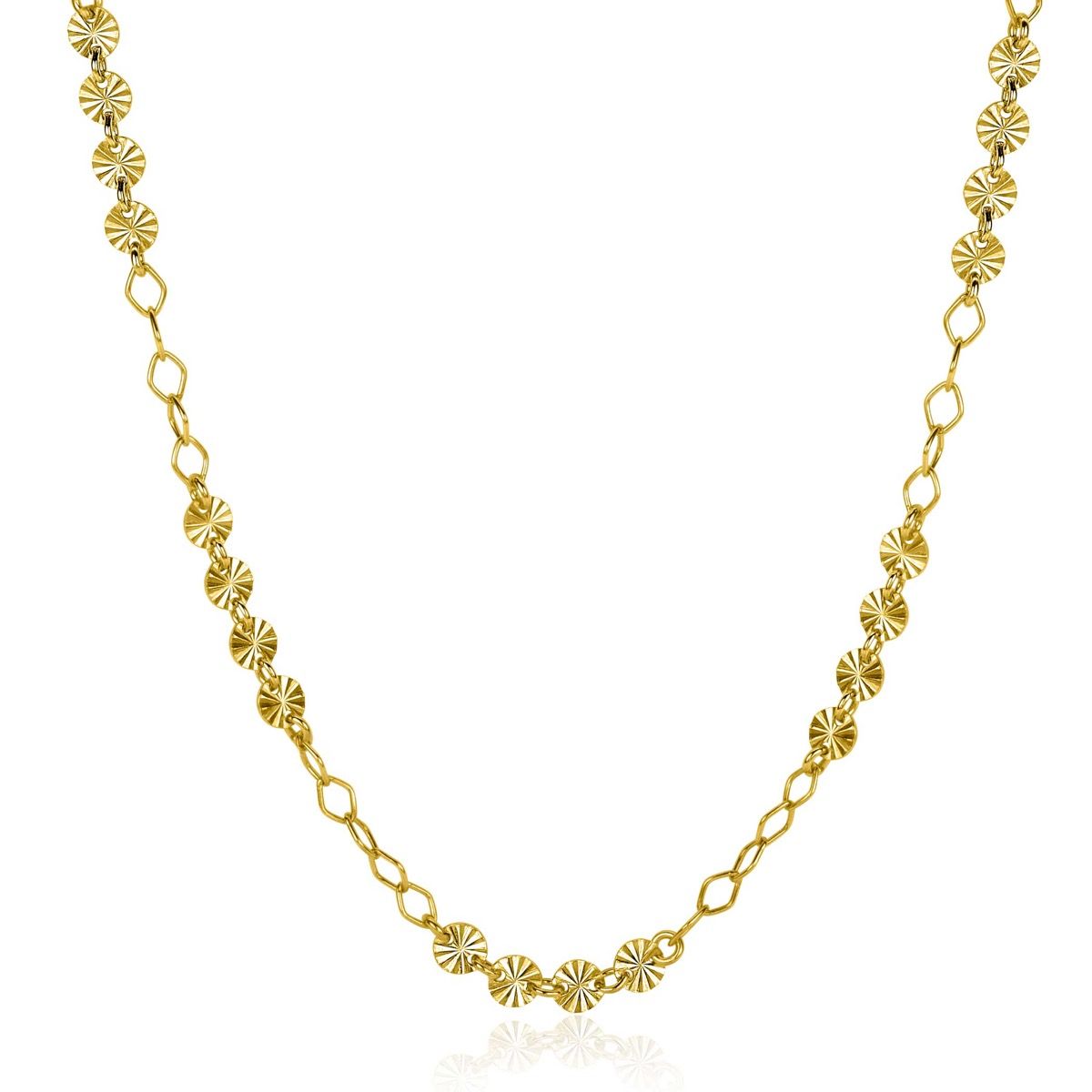 ZINZI Gold Plated Sterling Silver Necklace Round Chains and Coins with Sunbeams 4mm width 45cm ZIC2290G