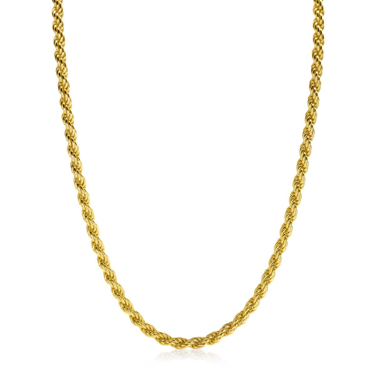 ZINZI Gold Plated Sterling Silver Rope Chain Necklace 60cm 4mm width ZIC2343G60
