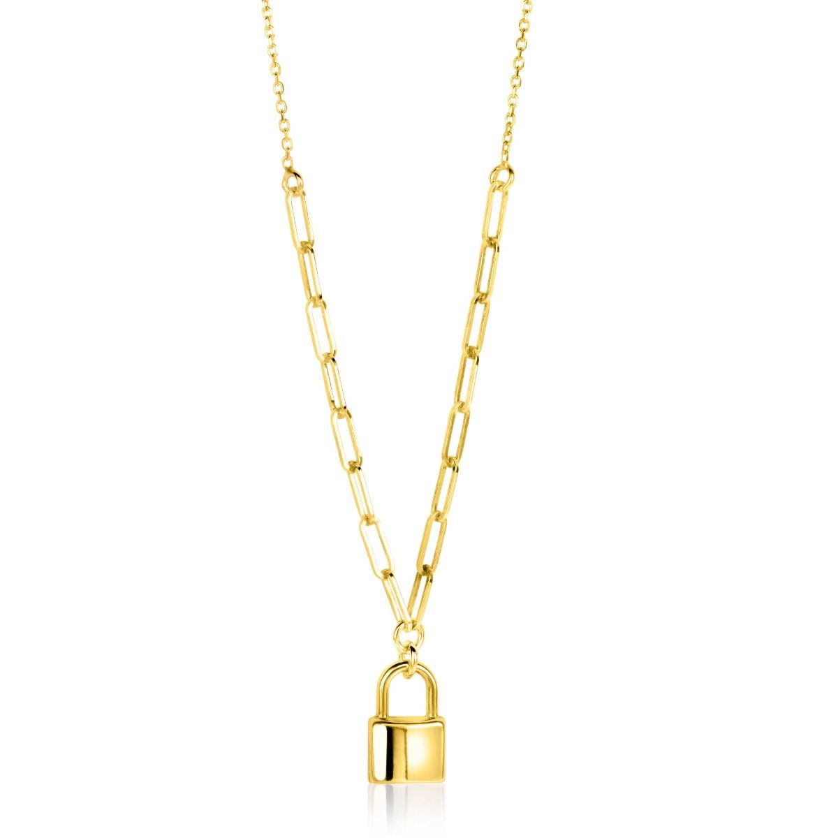 ZINZI Gold Plated Sterling Silver Paperclip Chain Necklace 45cm with Trendy Lock Charm 40-45cm ZIC2355G