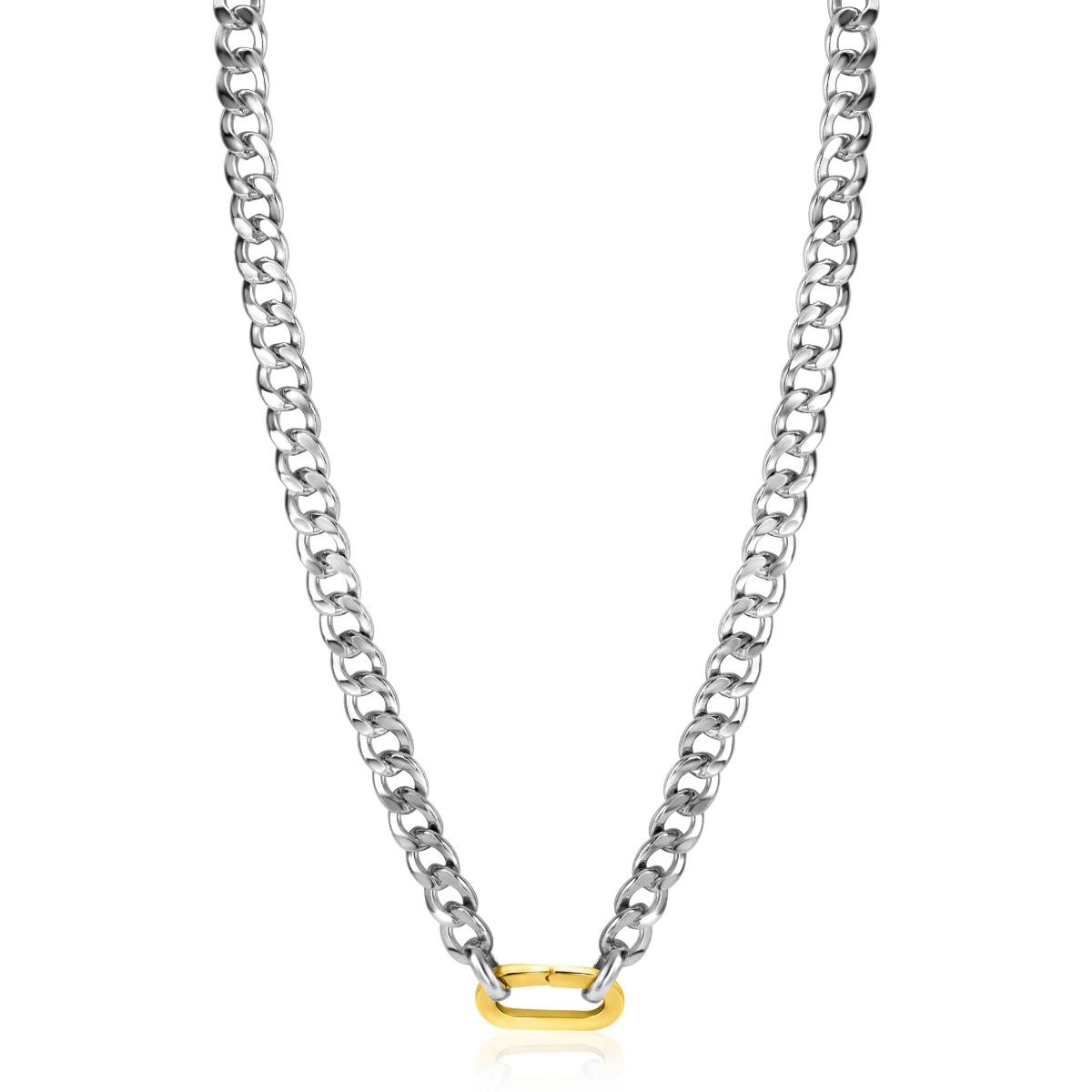 ZINZI Sterling Silver Curb Chain Statement Necklace 42cm with Gold Plated Oval Clasp ZIC2378