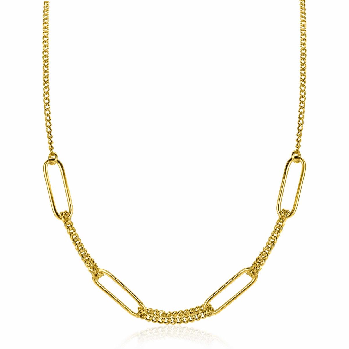 ZINZI Gold Plated Sterling Silver Necklace 45cm with 4 Large Oval Chains and Curb Chains ZIC2382