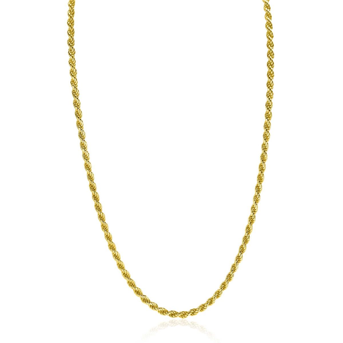 ZINZI Gold Plated Sterling Silver Rope Chain Necklace 2.6mm width 42-45cm ZIC2386G