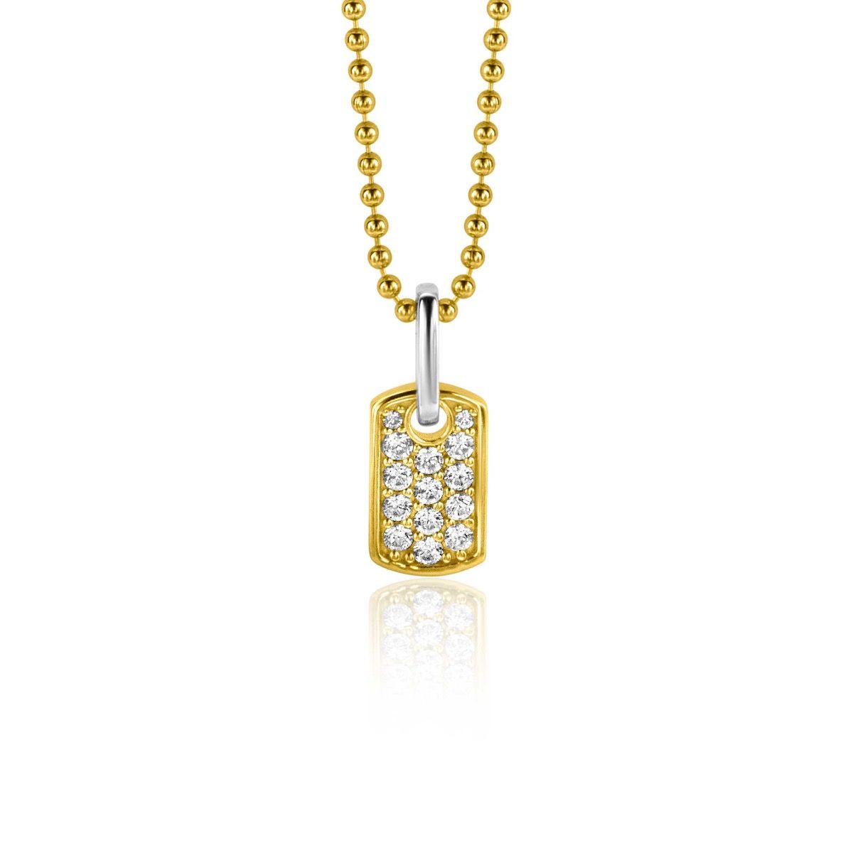 15mm ZINZI Gold Plated Sterling Silver Pendant Square Flat Bar White Zirconias ZIH2299 (excl. necklace)
