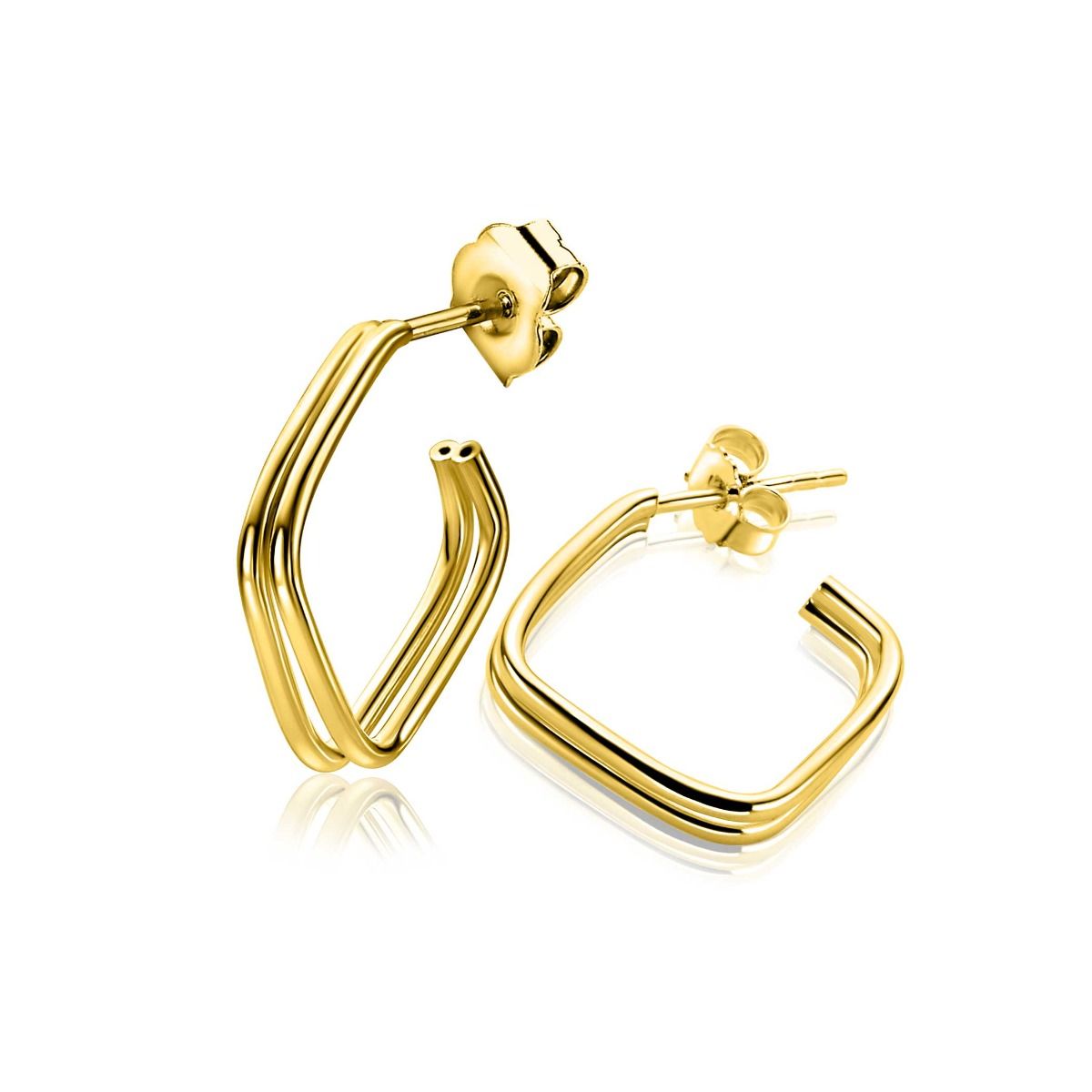 21mm ZINZI gold-plated silver stud earrings with a square shape and double tube, ZIO-BF125G