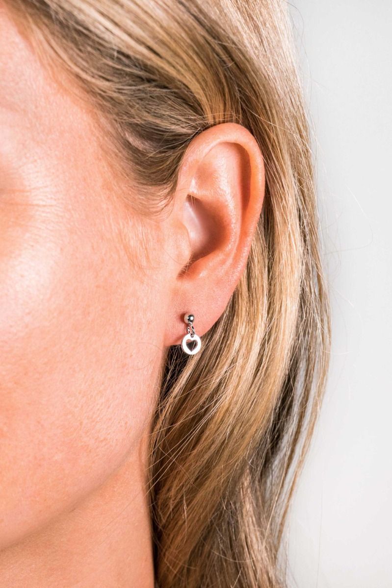 ZINZI Sterling Silver Stud Earrings Small Dangling Coin with Heart ZIO1650