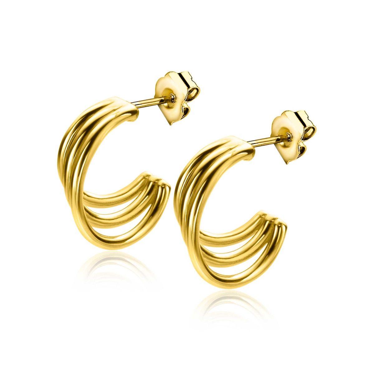 16mm ZINZI Gold Plated Sterling Silver Multi-look Stud Earrings 3 Smooth Bars ZIO2294