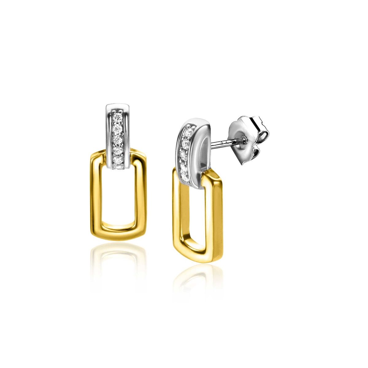 15mm ZINZI Gold Plated Sterling Silver Stud Earrings Oval White Zirconias ZIO2297