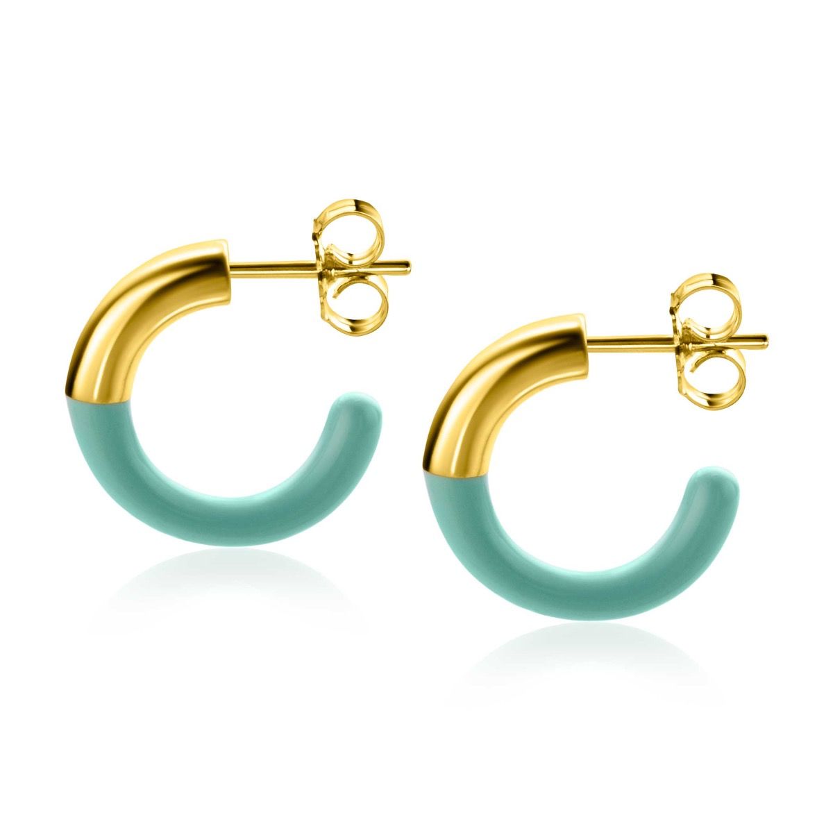 16mm ZINZI Gold Plated Sterling Silver Trendy Earrings Half Enamel Turquoise ZIO2315T