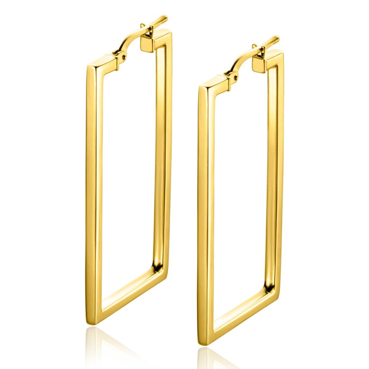 40mm ZINZI Gold Plated Sterling Silver Trendy Hoop Earrings Rectangular Shape width tube 2mm ZIO2337LG