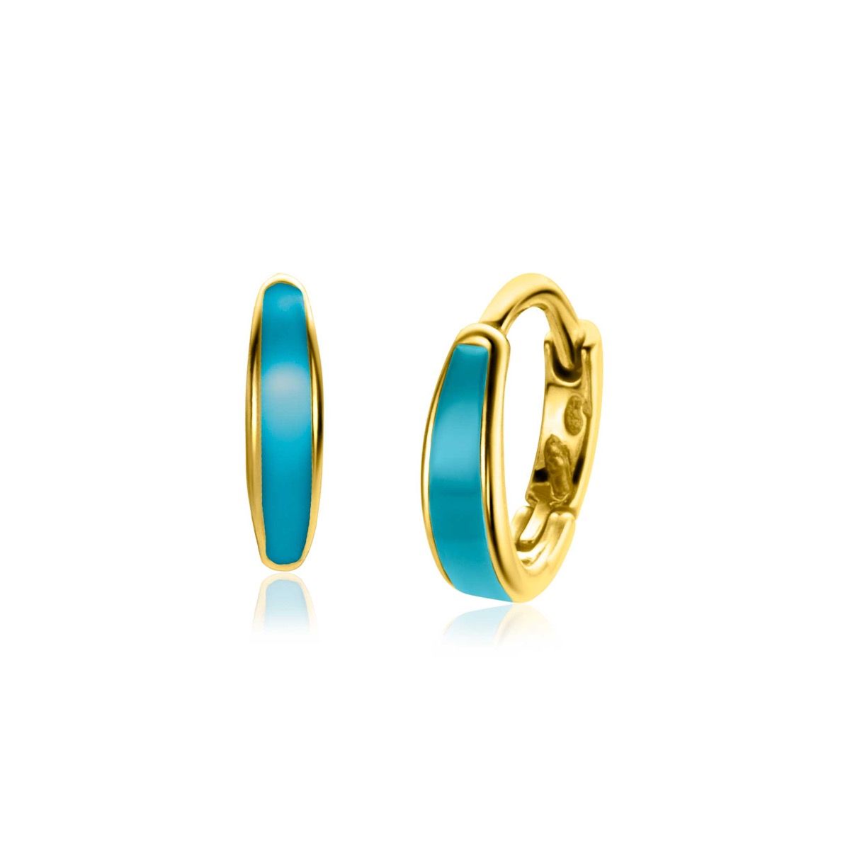 14mm ZINZI Gold Plated Sterling Silver Hoop Earrings with Turquoise Enamel 14x3,5mm ZIO2338T