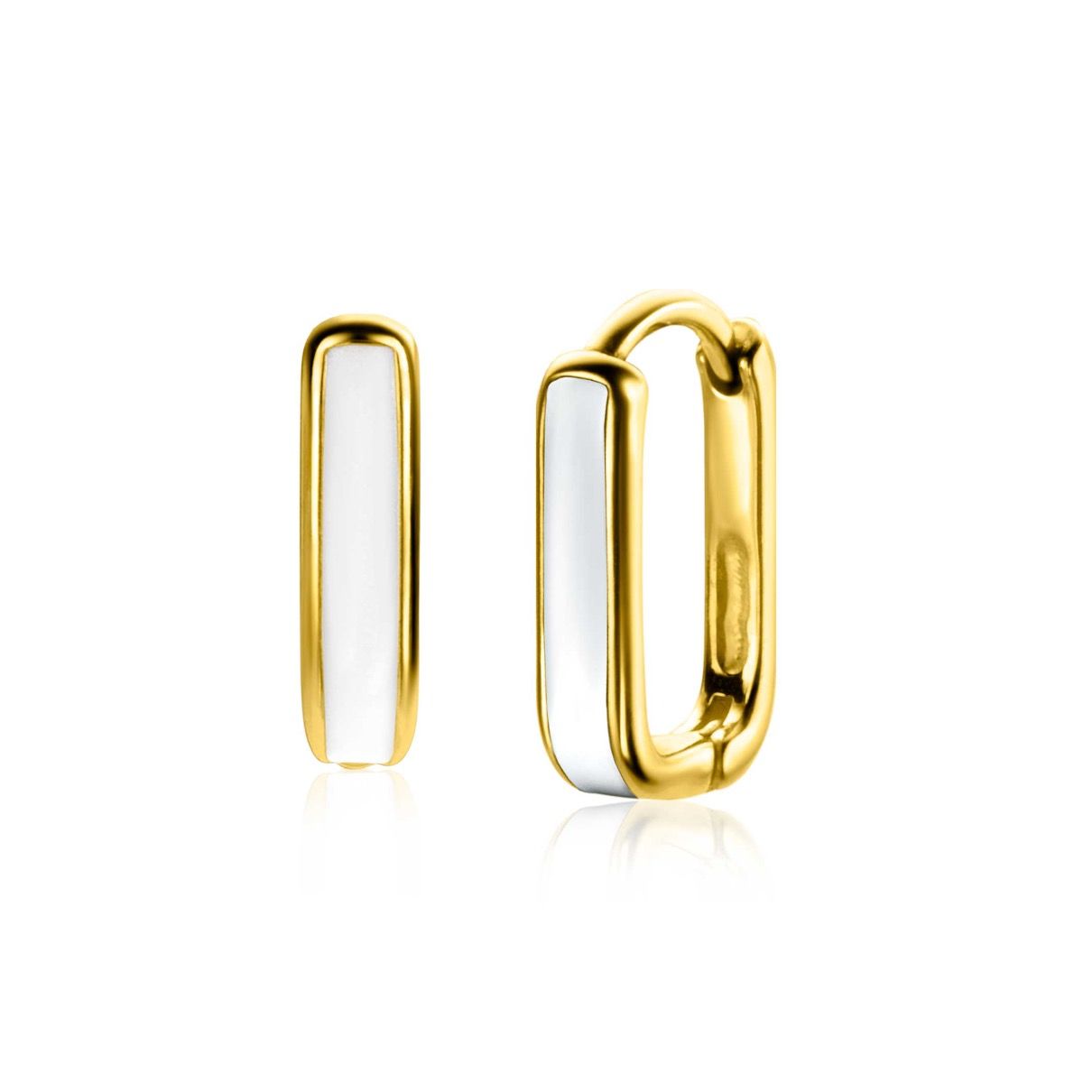 15mm ZINZI Gold Plated Sterling Silver Hoop Earrings Rectangular Shape with White Enamel 15x4mm ZIO2339W