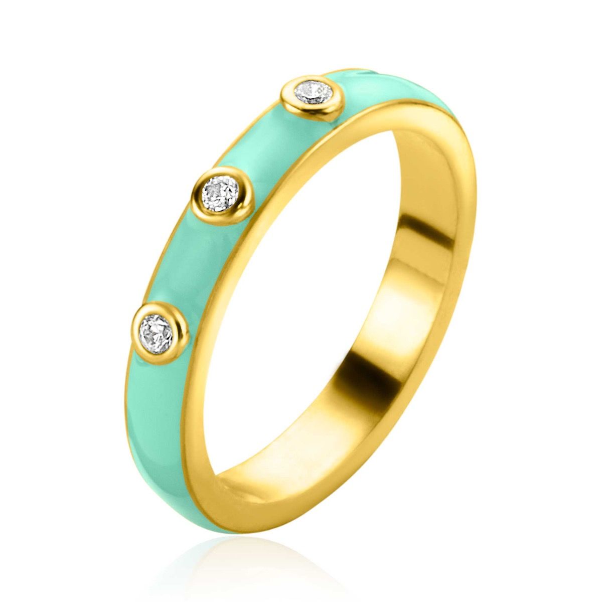 ZINZI Gold Plated Sterling Silver Stackable Ring Trendy Turquoise Enamel and White Zirconias 3mm ZIR2315T