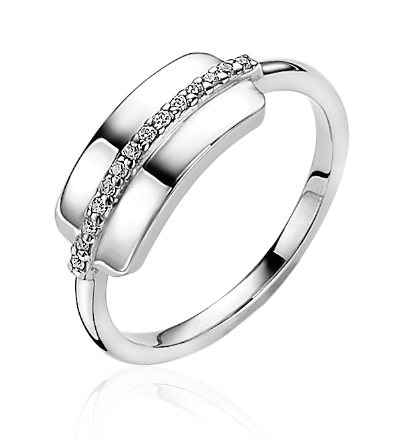 ZINZI Sterling Silver Ring with Square Bar and White Zirconias ZIRBF24