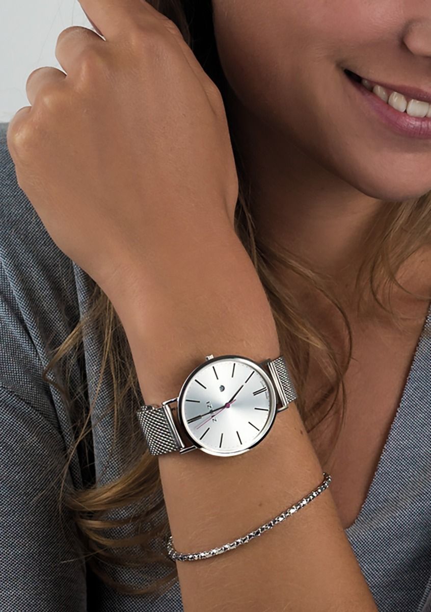 ZINZI Retro Watch Silver Colored Dial Silver Colored Case Stainless Steel Mesh Strap 38mm  ZIW402M