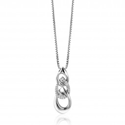 45cm ZINZI silver Venetian chain including pendant with three open pear-shaped links 30mm, set with white zirconias by Dutch Designer Mart Visser MVC24