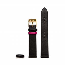 ZINZI Retro leren horlogeband zwart geelgoudkleurige stalen sluiting 18mm RETBAND12