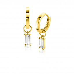 ZINZI Gold 14 krt gouden oorbedels bezet met baquette geslepen witte zirconia 7mm in chatonzetting ZGCH424