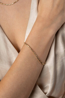 ZINZI Gold 14 krt gouden armband met stoere rechthoekige staafjes (2mm breed) met vierkante buis 18cm ZGA452
