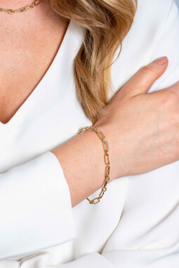 ZINZI Gold 14 krt gouden armband met brede fantasie schakels van 5mm breed, lengte 19cm ZGA354