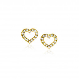 7mm ZINZI Gold 14 krt gouden oorknoppen open hartje bezet met witte zirconia's ZGO450
