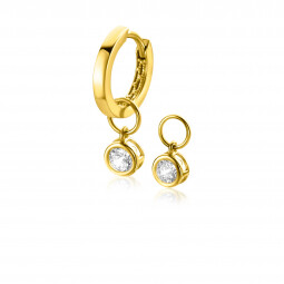 ZINZI Gold 14 krt gouden oorbedels in ronde vorm bezet met witte zirconia 5mm ZGCH421