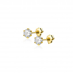 4mm ZINZI Gold 14 krt gouden oorknoppen zespootszetting met ronde witte zirconia ZGO455

