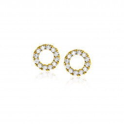 7mm ZINZI Gold 14 krt gouden oorknoppen open rondje bezet met witte zirconia's ZGO456
