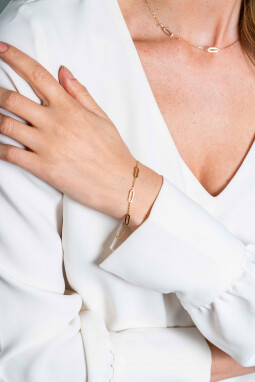 ZINZI Gold 14 krt gouden armband met drie trendy ovale schakels van 4mm breed, lengte 17-19cm ZGA345