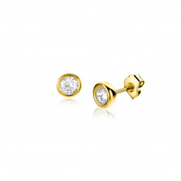 4mm ZINZI 14K Gold Stud Earrings Round White Zirconia ZGO451