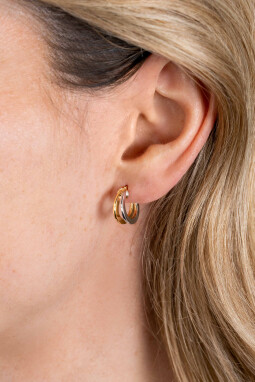 13mm ZINZI Gold 14 krt gouden bicolor oorringen met een trendy dubbele buis. Voor een multi-look uitstraling. ZGO337B