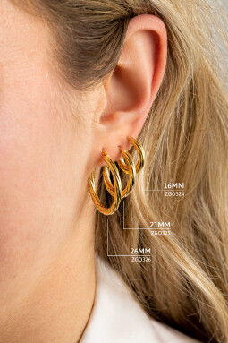 16mm ZINZI Gold 14K Gold Hoop Earrings Twisted Tube 3mm width ZGO324